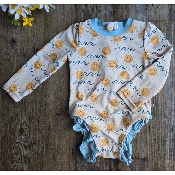 Caden Lane  Swimsuit Rash Guard Ruffle One Piece Sun Print Long Sleeve 18-24M - Picture 1 of 10